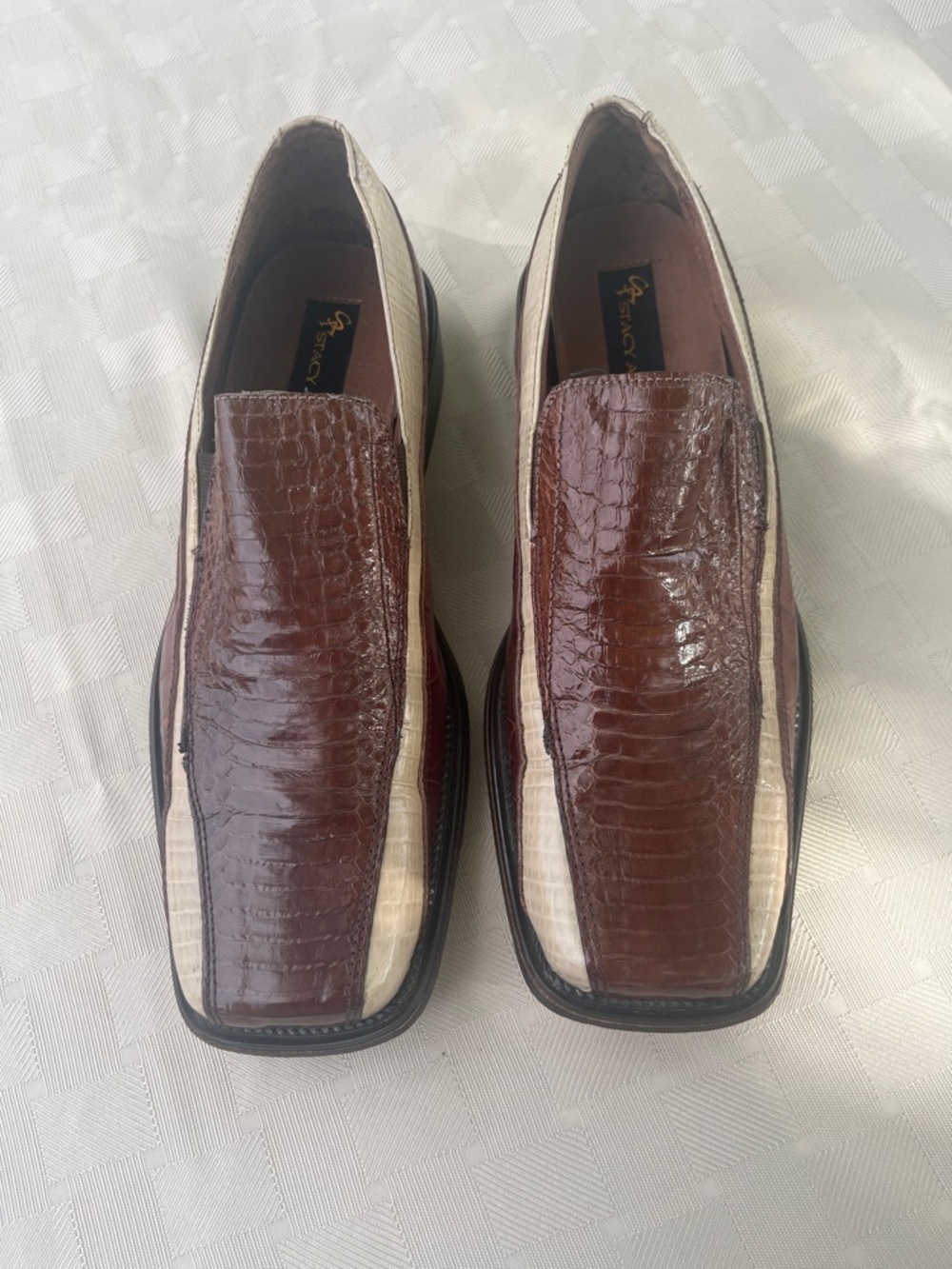 Stacy Adams Brown & Cream Genuine snake and leather upperTexture Slip-On Loafers